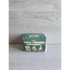 Vintage Santa and Reindeer Polystone Christmas Ornaments Complete Set Of 3 w/Box